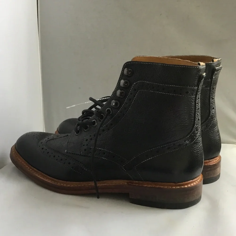 Stacy Adams Black Leather Brogue Chukka Boots with Brown Welt